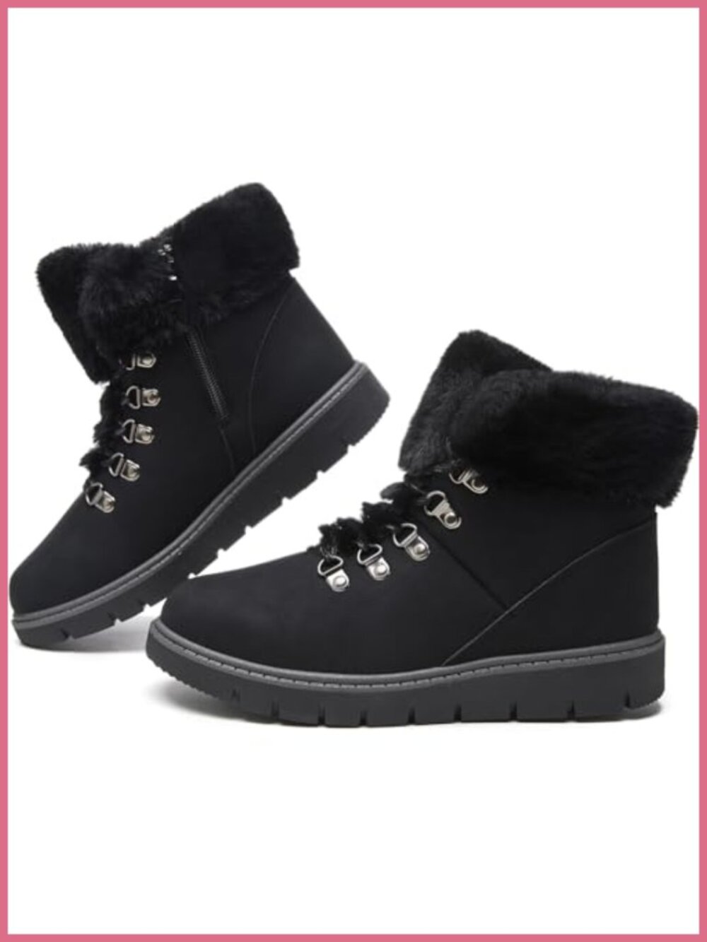 Faux Leather Lace-Up Ankle Boots Faux Fur Lined Winter Snow Booties